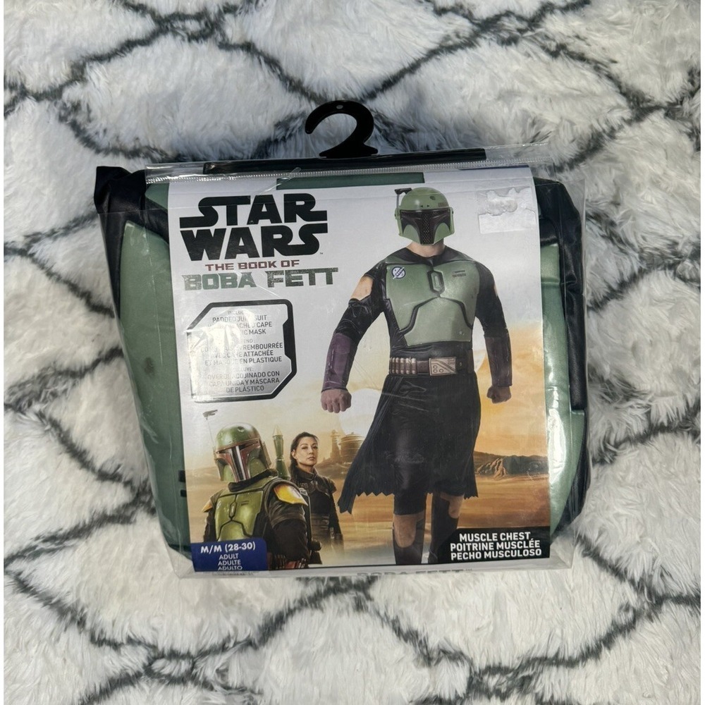 STAR WARS Boba Fett Padded Jumpsuit Cape Mask Costume Cosplay Adult M‎ 28-30 NEW